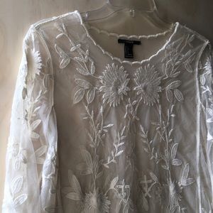 Sheer Floral Embroidered Boho White/Cream Lace Top